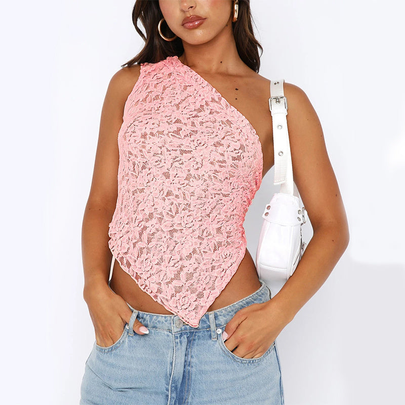 Ins Lace Backless Top Summer Solid Color Waistless Neck Vest Streetwear - Carline & Cleo