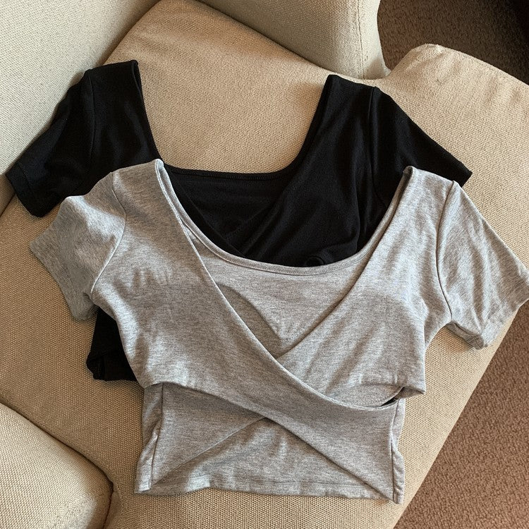 Summer Square Collar Cross-Back T-Shirt for Women