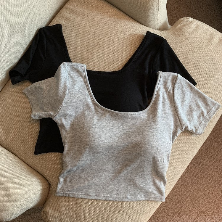 Summer Square Collar Cross-Back T-Shirt for Women