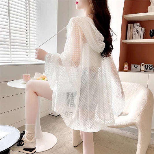 White mid-length ice silk breathable sun protection clothing