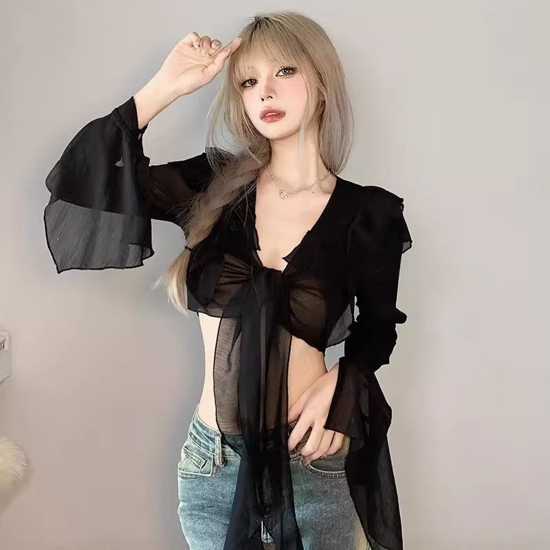 Women's Black Chiffon Sunscreen Cardigan