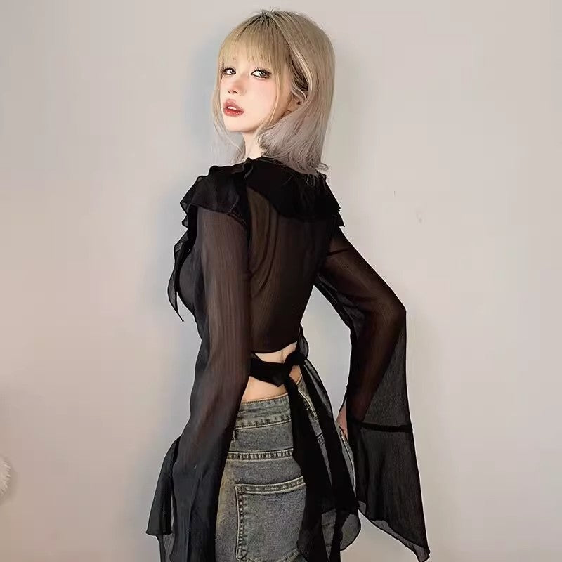 Women's Black Chiffon Sunscreen Cardigan