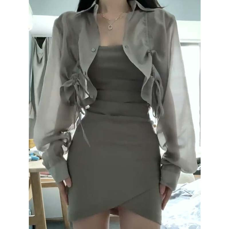 Chic Gray Tencel Chiffon Cardigan