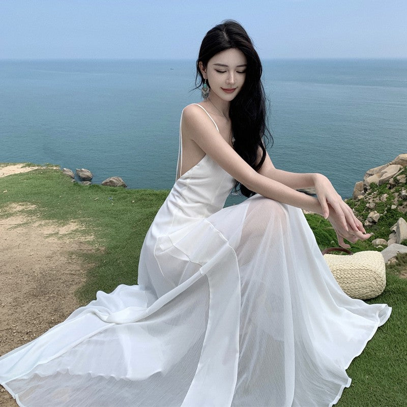 Sanya Seaside White Beach Long Dress super fairy