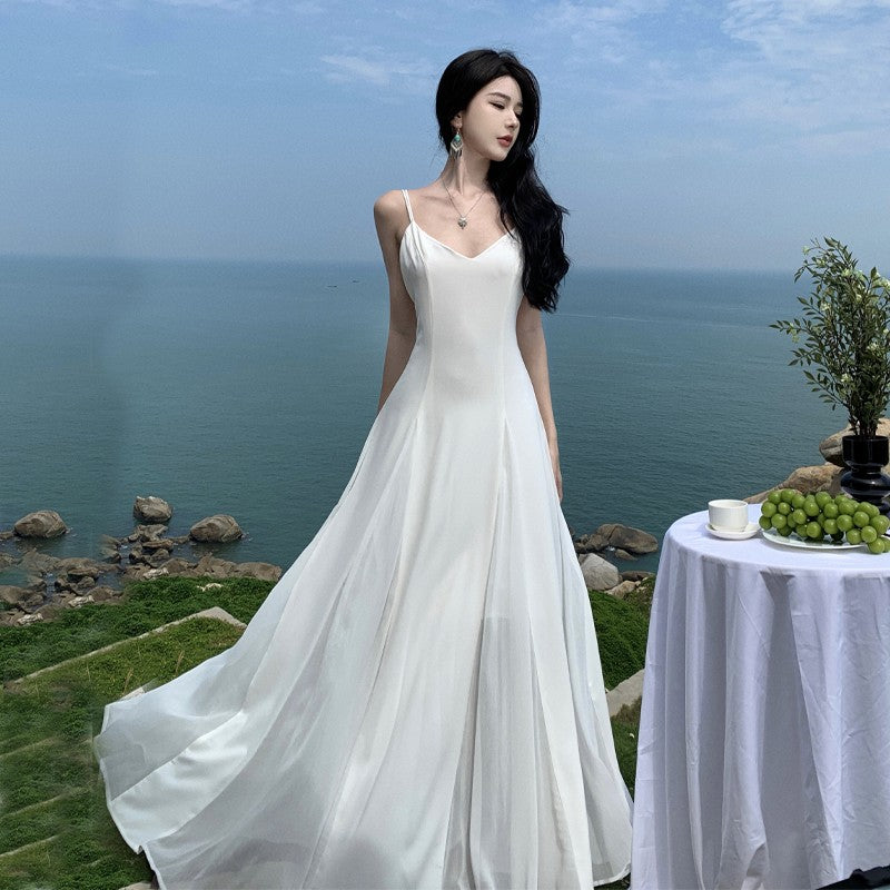 Sanya Seaside White Beach Long Dress super fairy