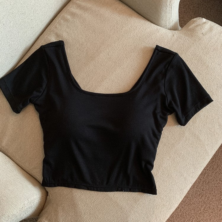 Summer Square Collar Cross-Back T-Shirt for Women