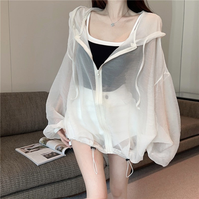 White mid-length sun protection shirt jacket Women's Summer Sun Protection