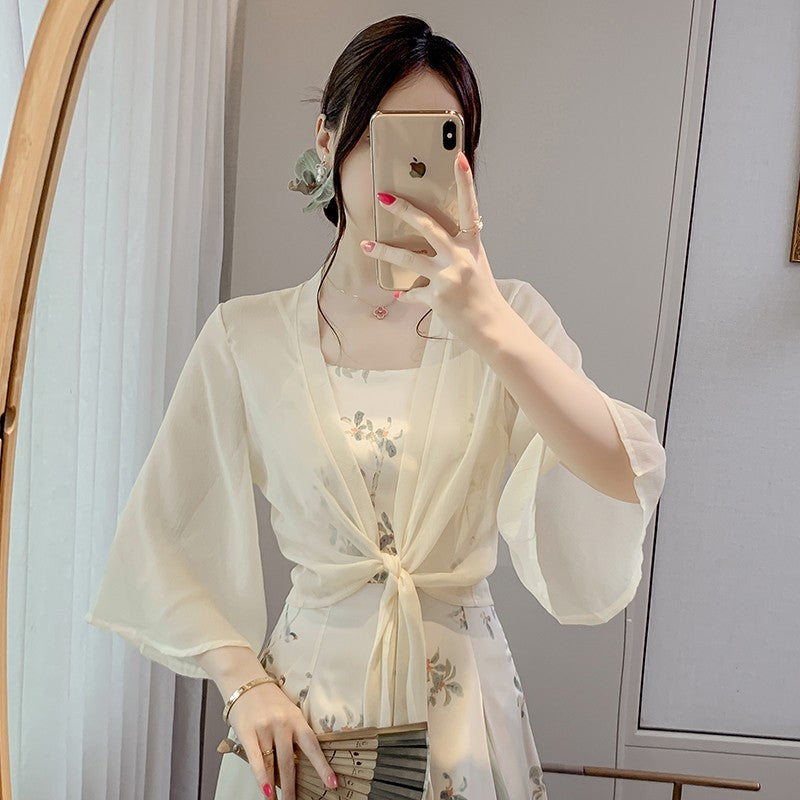 White Ice Silk Chiffon Cardigan Shawl