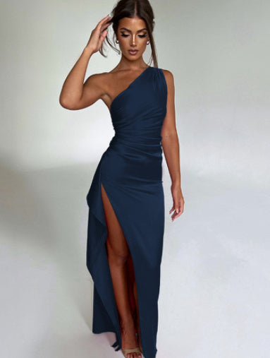 Sexy One-shoulder Backless Dress Summer Slim-fit Solid Color Satin - Carline & Cleo