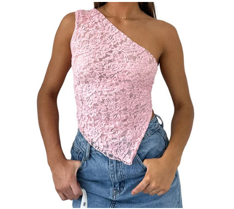 Ins Lace Backless Top Summer Solid Color Waistless Neck Vest Streetwear - Carline & Cleo